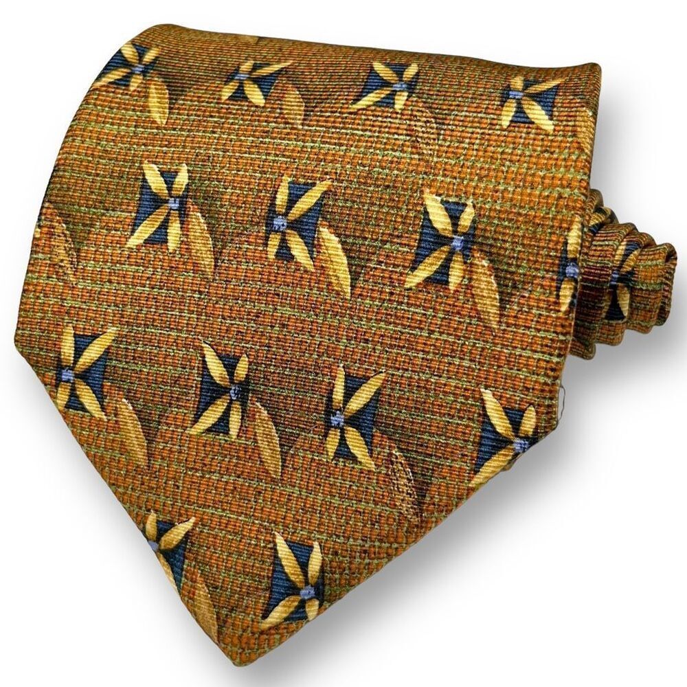 ERMENEGILDO ZEGNA Men’s Vintage Designer Tan Abstract 100% Silk Tie